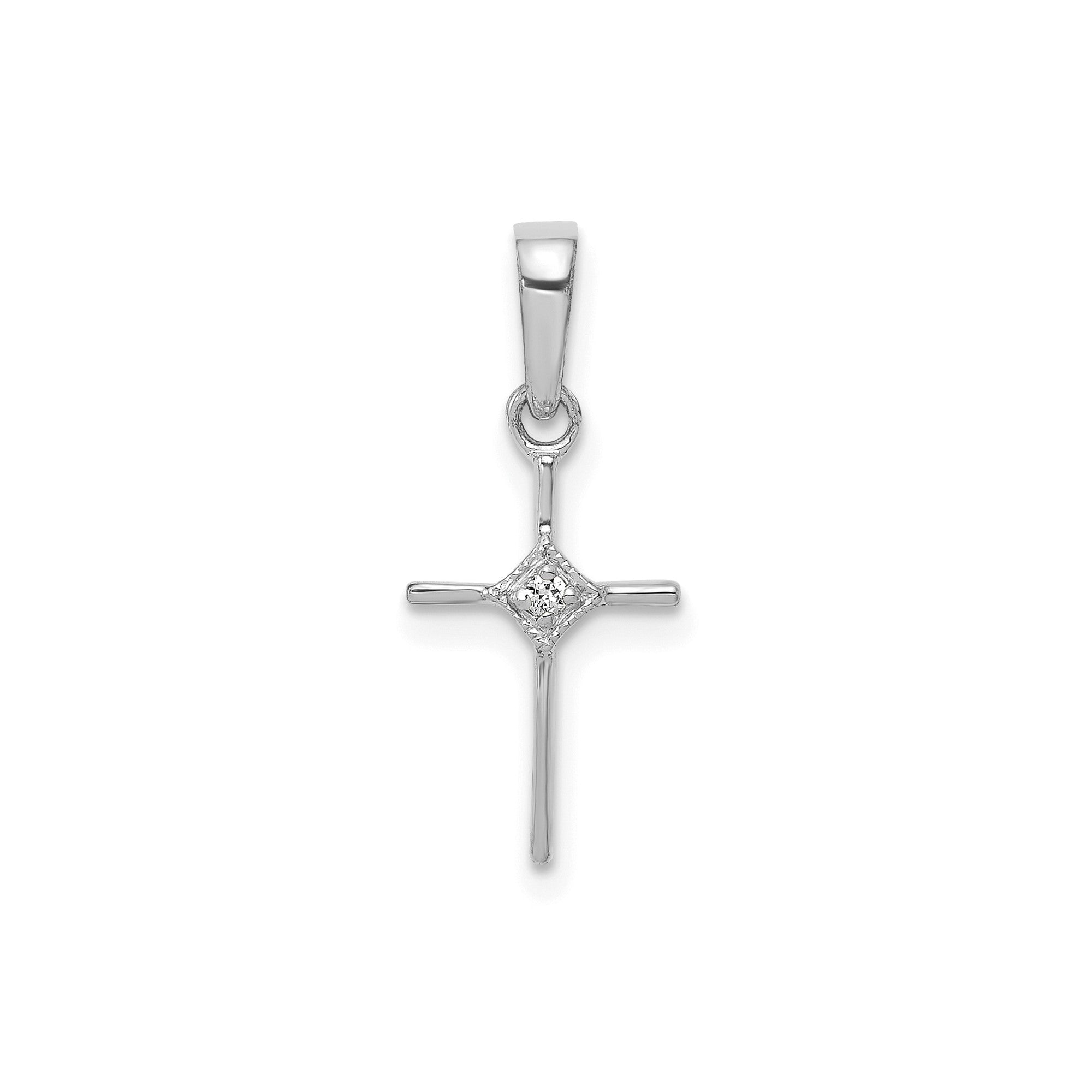 Real Solid Gold Diamond religious Cross Pendant, 20x8mm