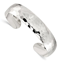 Sterling Silver Polished 13.5mm Domed Hammered Cuff Bangle