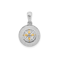 Sterling Silver Rhodium-Plated Polished Mini Compass with 14k Needle Pendant