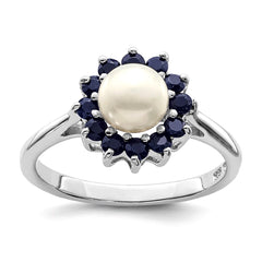 Anillo de plata de ley chapado en rodio con perlas y zafiro de 6 mm, joyería fina de diseño para hombres y mujeres