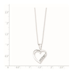 Sterling Silver Heart Pendant Necklace with CZ Stones, 18 inch Chain