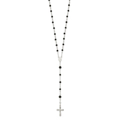 Sterling Silver High Polished Black Onyx Rosary Necklace, 33 Inch