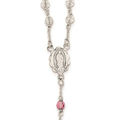 Sterling Silver Polished Crystal Rose Quartz Rosary Cross Necklace, 21.5 Inch