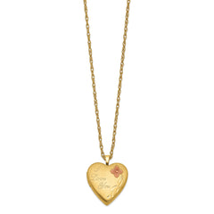 14k Yellow Gold Filled Heart Locket Necklace with I Love You Engraving, 20mm, Red Flower, 18 Inches