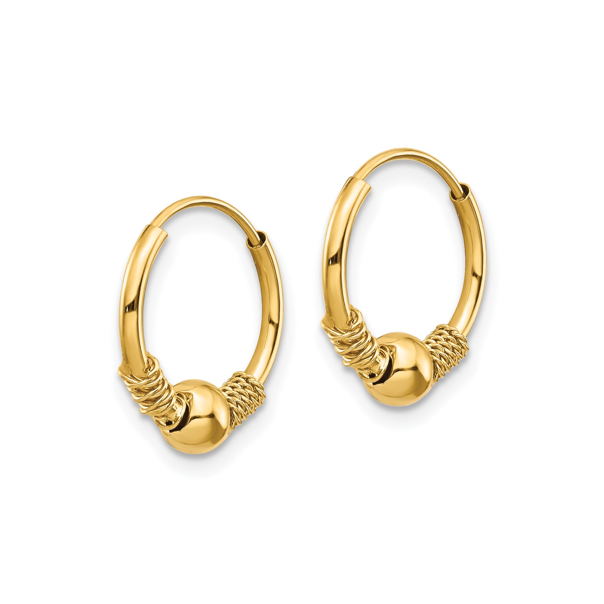 14k Yellow Gold Endless Hoop And Beads Earrings, 10mm