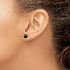 Boucles d'oreilles à tige en perles d'onyx en or blanc 14 carats, bijoux de créateur fins de 8 mm pour hommes et femmes