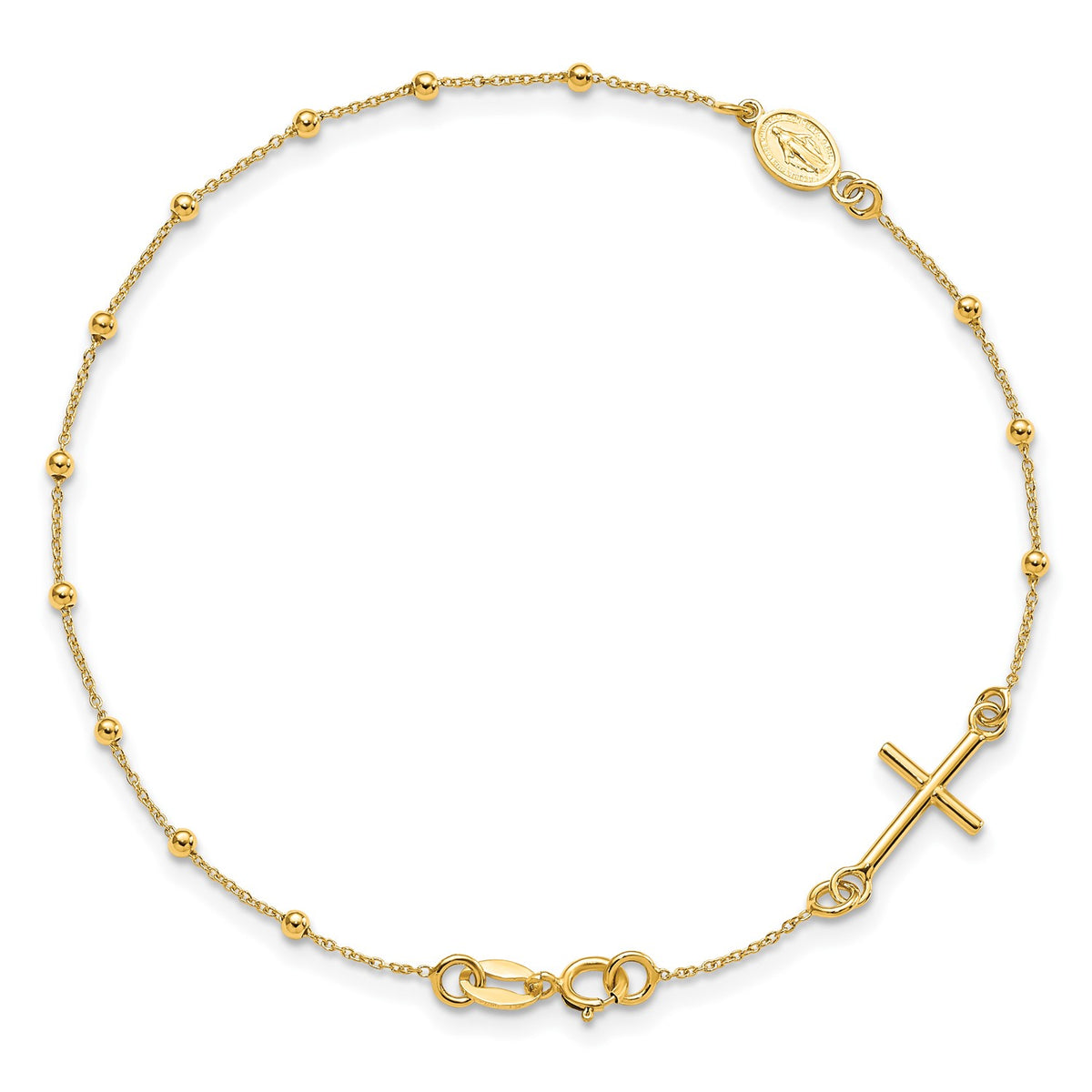 14K Yellow Gold Religious Cross and Rosary Beaded Bracelet, 7.5 inches fine designer jewelry for men and women