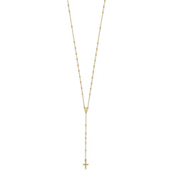 14k Solid Yellow Gold High Polished Rosary 24 inch Cross Necklace