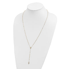14k Solid Yellow Gold High Polished Rosary 24 inch Cross Necklace