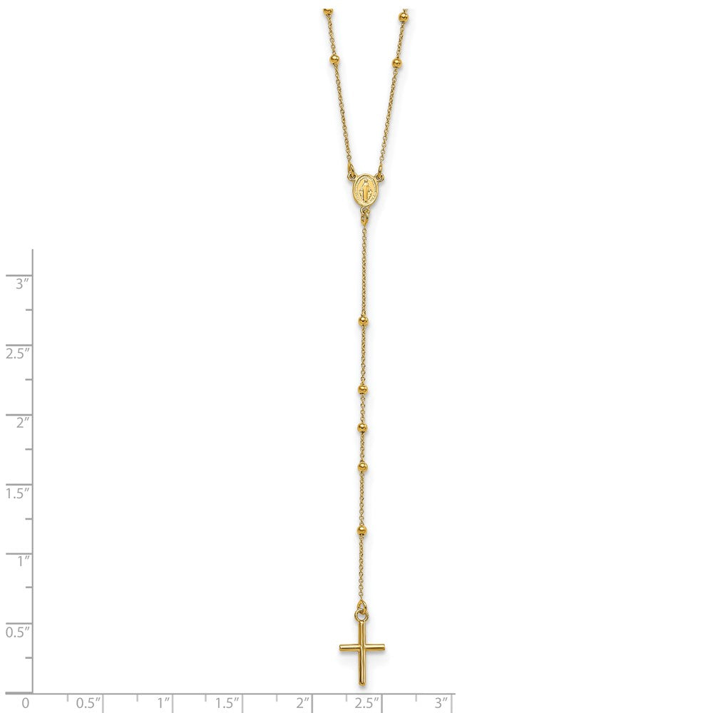14k Solid Yellow Gold High Polished Rosary 24 inch Cross Necklace