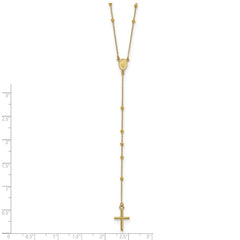 14k Solid Yellow Gold High Polished Rosary 24 inch Cross Necklace