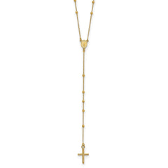 14k Solid Yellow Gold High Polished Rosary 24 inch Cross Necklace