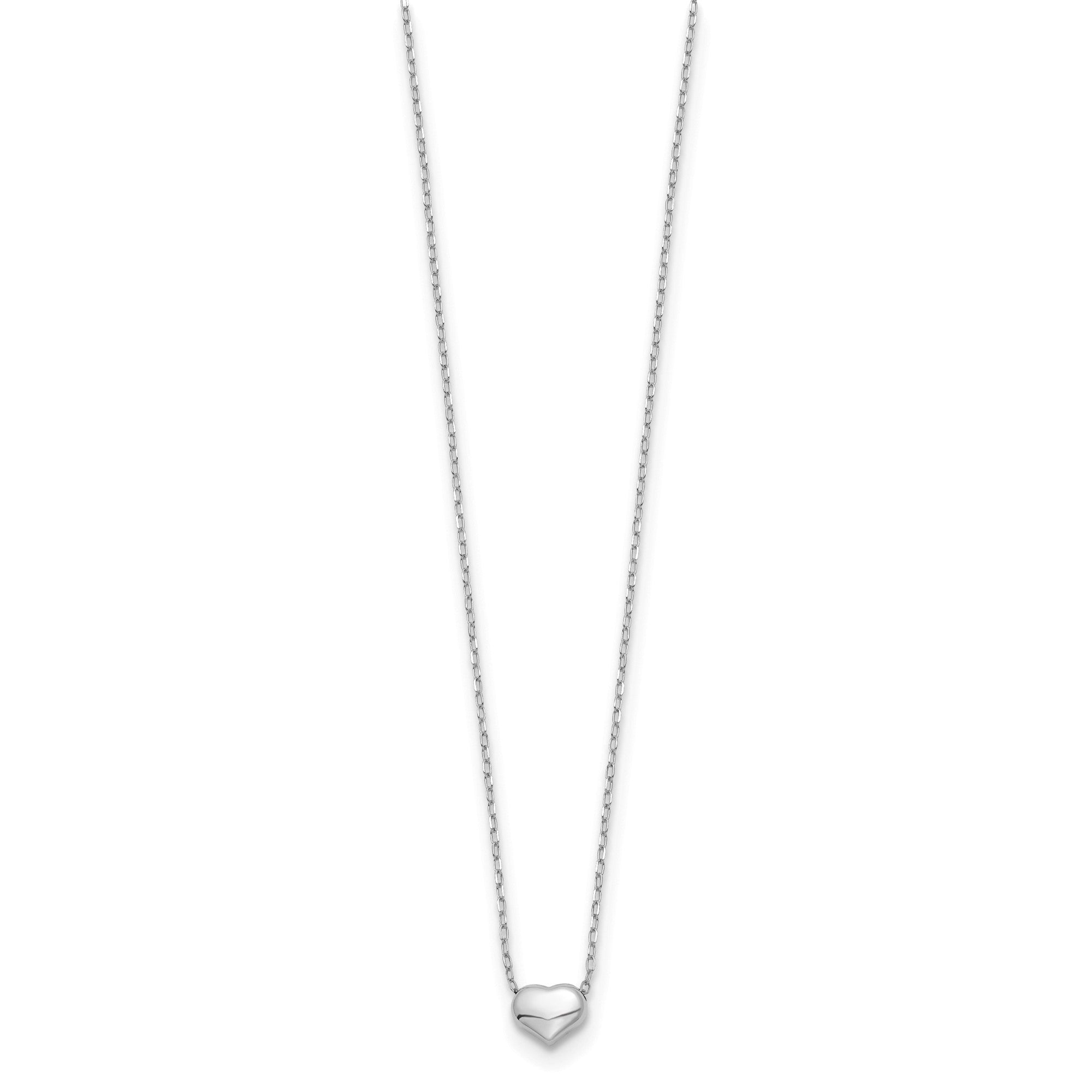 14k White Gold Polished Puffed Heart Pendant 16.5 inch Necklace