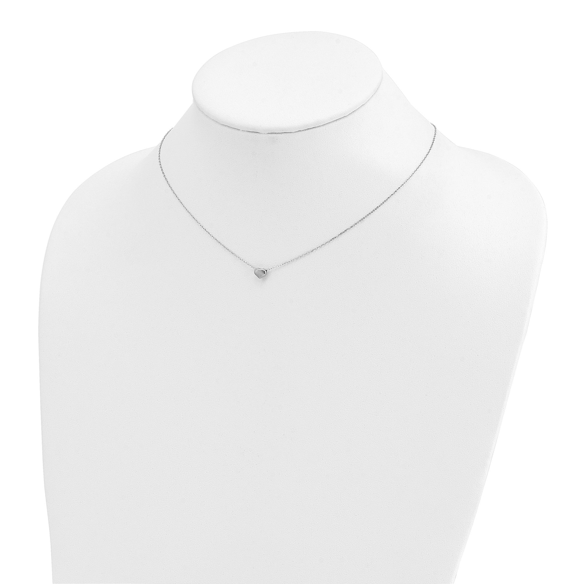 14k White Gold Polished Puffed Heart Pendant 16.5 inch Necklace