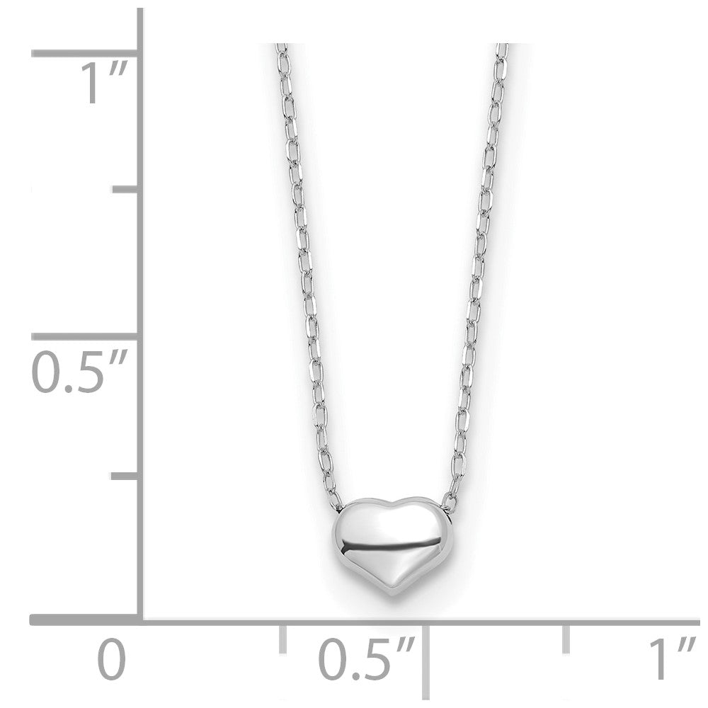 14k White Gold Polished Puffed Heart Pendant 16.5 inch Necklace