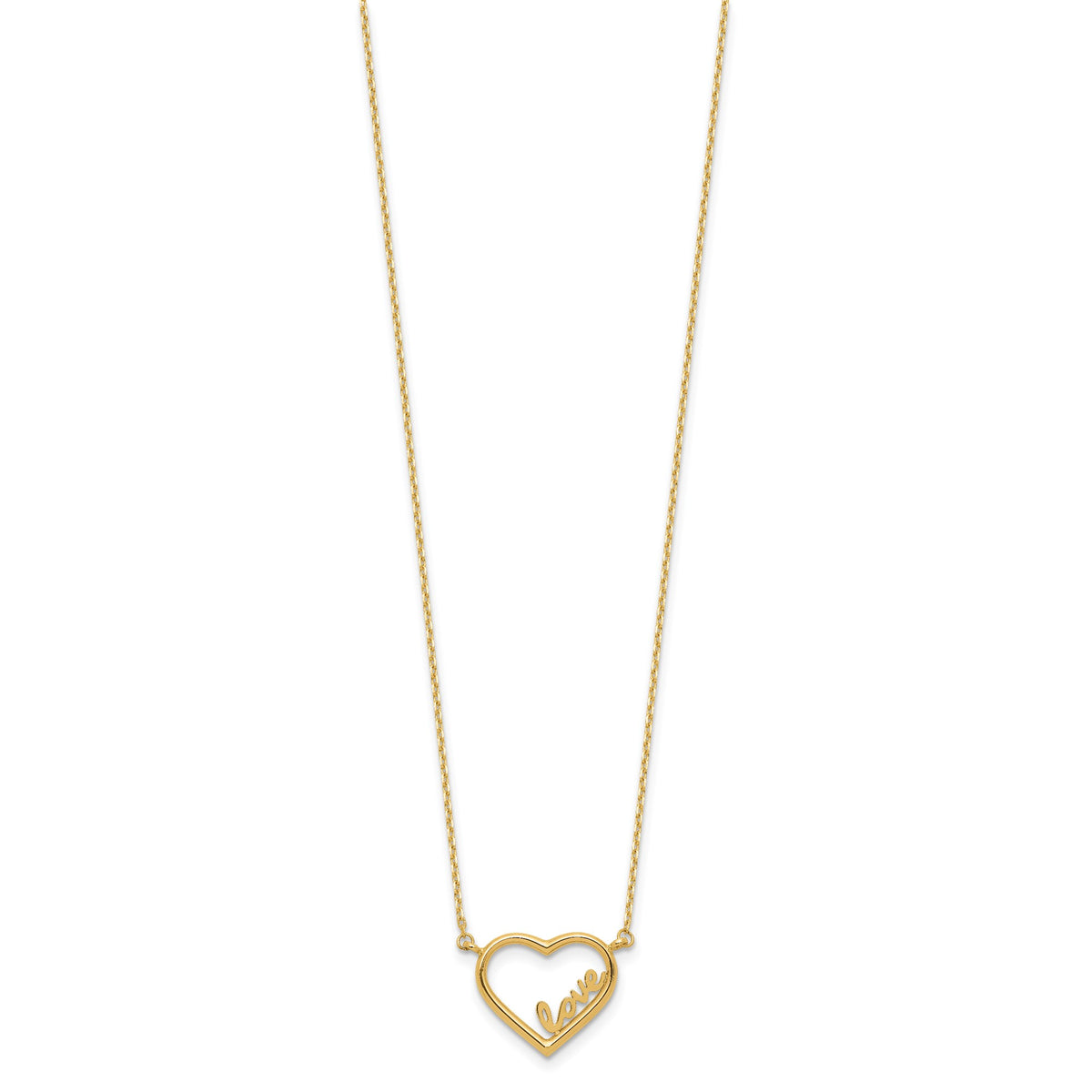 14K Yellow Gold Open Heart with LOVE Inside Adjustable 17 inch Necklace