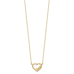 14K Yellow Gold Open Heart with LOVE Inside Adjustable 17 inch Necklace