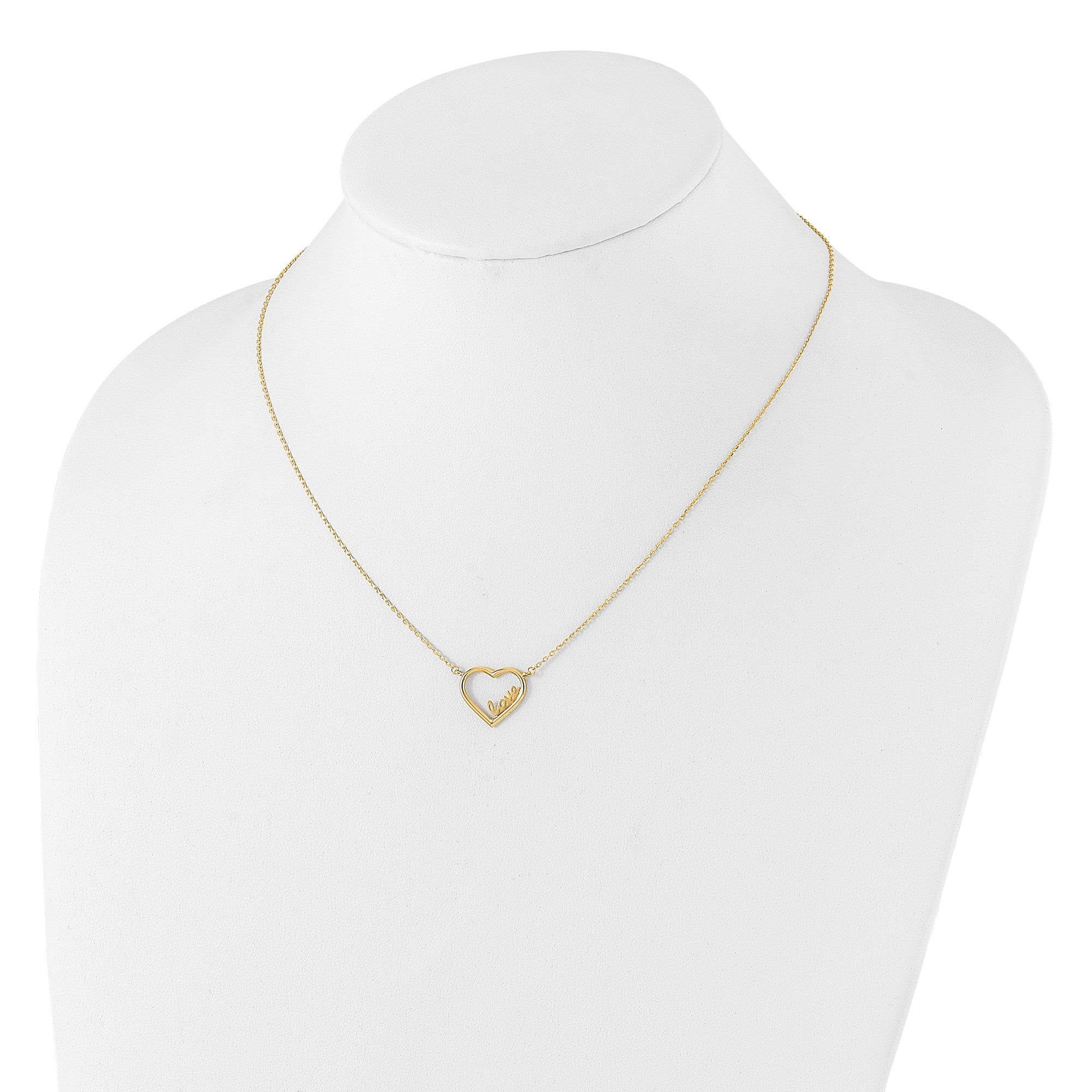 14K Yellow Gold Open Heart with LOVE Inside Adjustable 17 inch Necklace