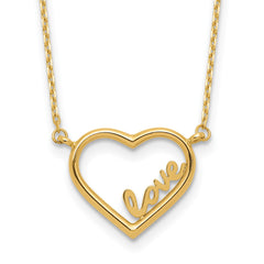 14K Yellow Gold Open Heart with LOVE Inside Adjustable 17 inch Necklace