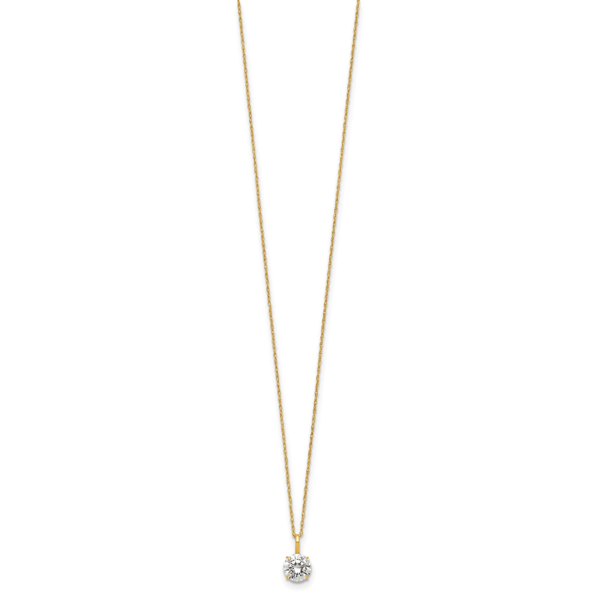 14K Yellow Gold CZ Solitaire Pendant Necklace, 18"