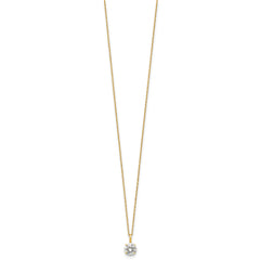 14K Yellow Gold CZ Solitaire Pendant Necklace, 18"