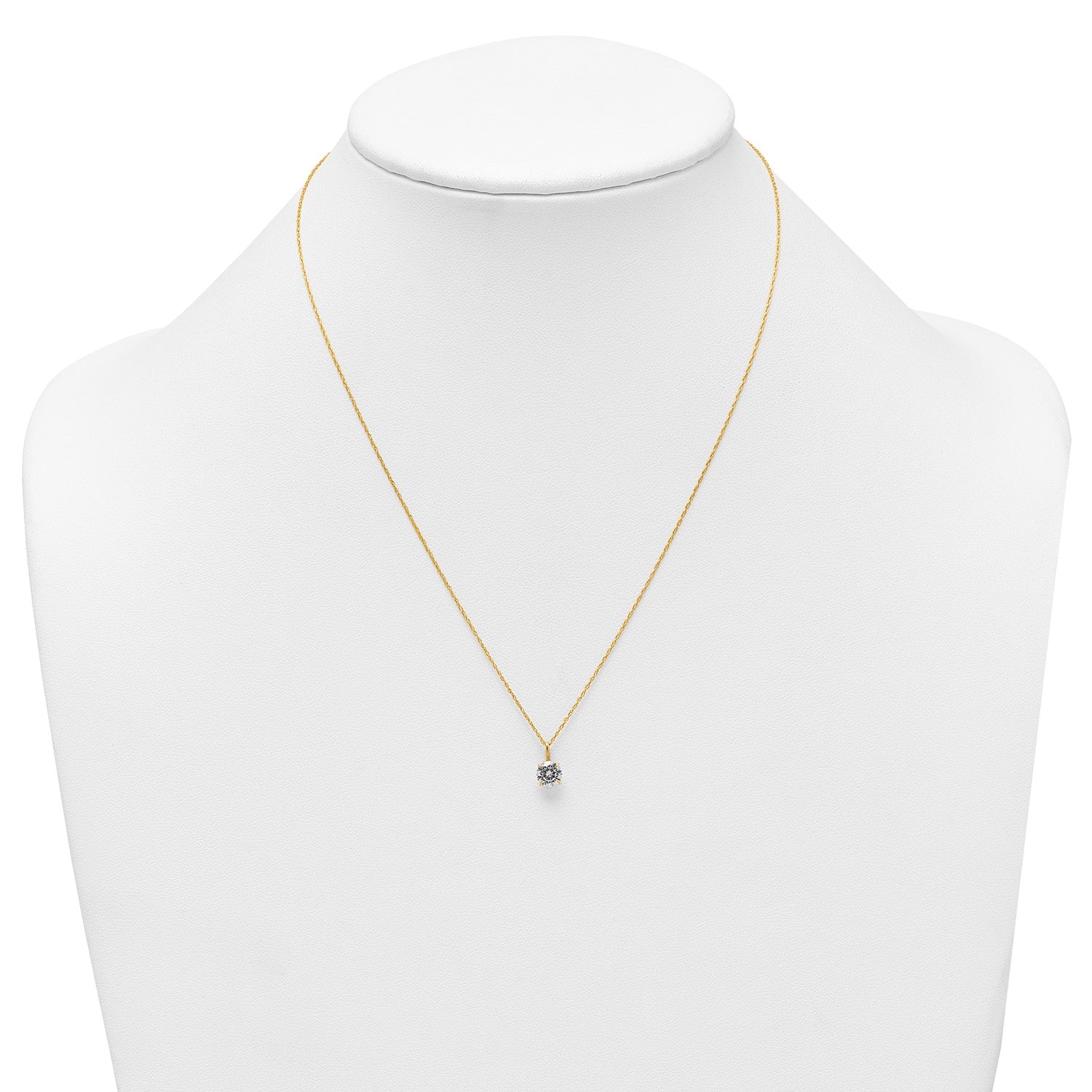 14K Yellow Gold CZ Solitaire Pendant Necklace, 18"