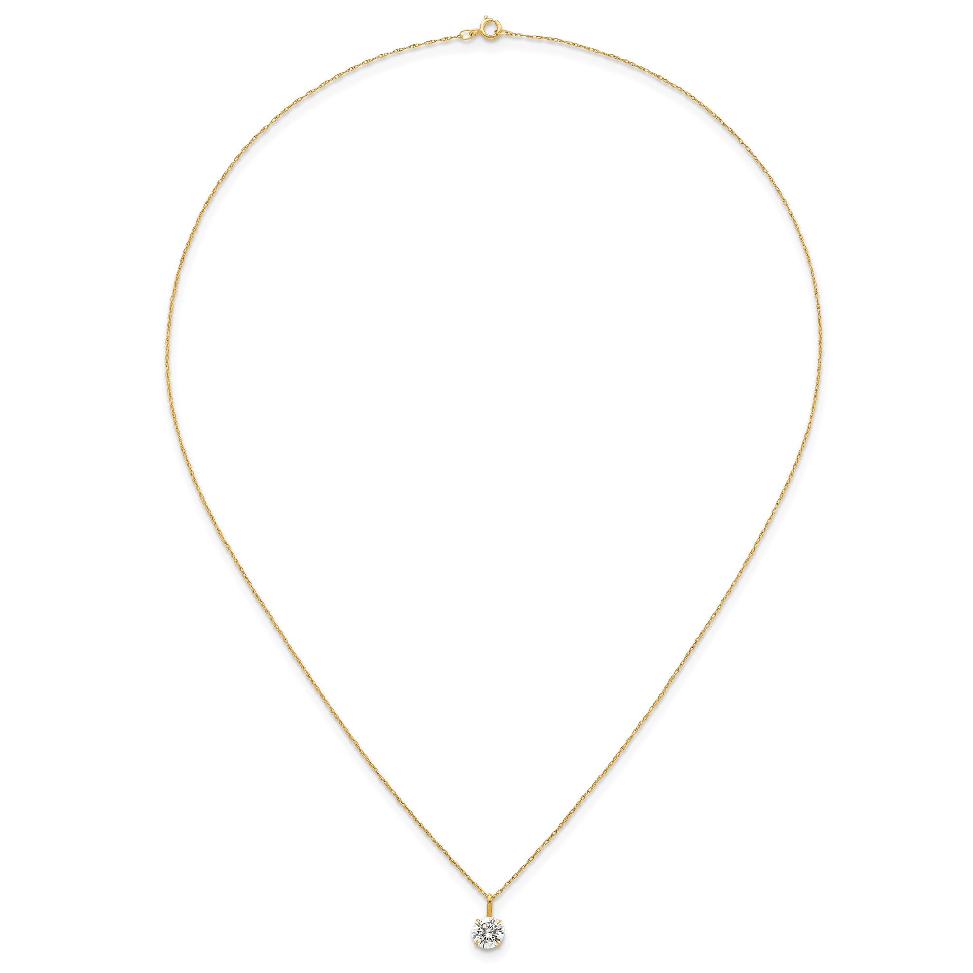 14K Yellow Gold CZ Solitaire Pendant Necklace, 18"
