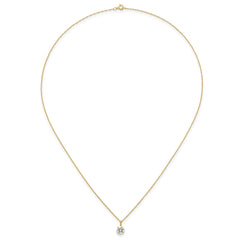 14K Yellow Gold CZ Solitaire Pendant Necklace, 18"