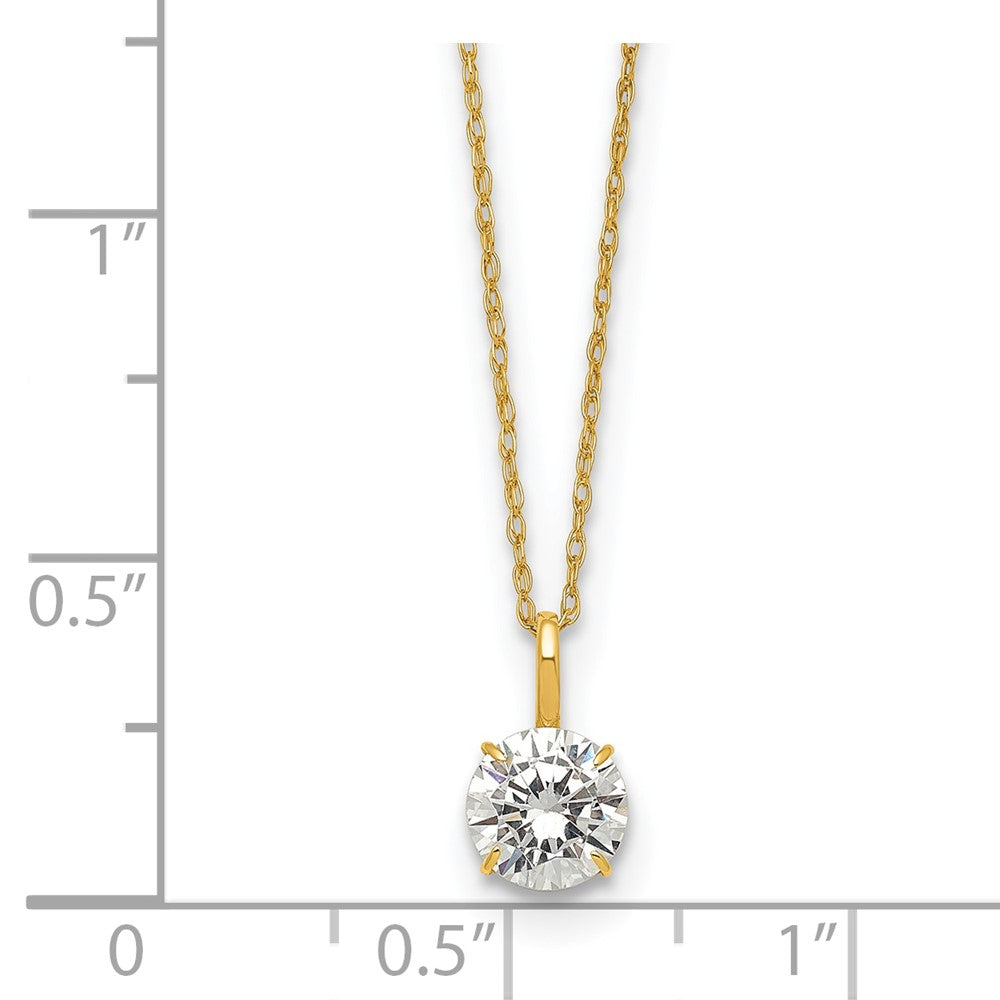 14K Yellow Gold CZ Solitaire Pendant Necklace, 18"