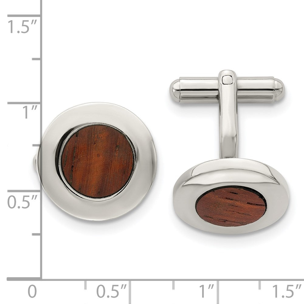 Chisel Stainless Steel Polished Koa Wood Inlay Circle Cufflinks fine designer jewelry for men and women