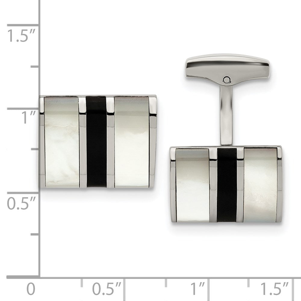 Chisel Stainless Steel Polished Mother Of Pearl and Black Onyx Cufflinks fine designer jewelry for men and women