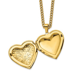 Yellow Heart Locket Pendant on a 24 inch Curb Chain Necklace