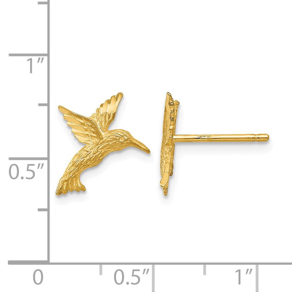14k Real Gold Hummingbird Stud Earrings, 14mm