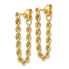 14K Yellow Gold Rope Chain Drop Earrings, 28mm Length, Twisted Design