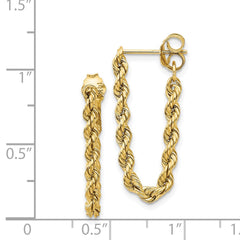 14K Yellow Gold Rope Chain Drop Earrings, 28mm Length, Twisted Design