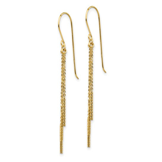 14K Yellow Gold Strand Chain Tassel Drop Earrings
