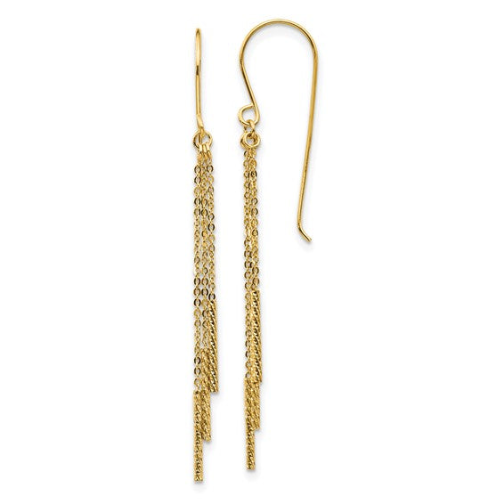 14K Yellow Gold Strand Chain Tassel Drop Earrings