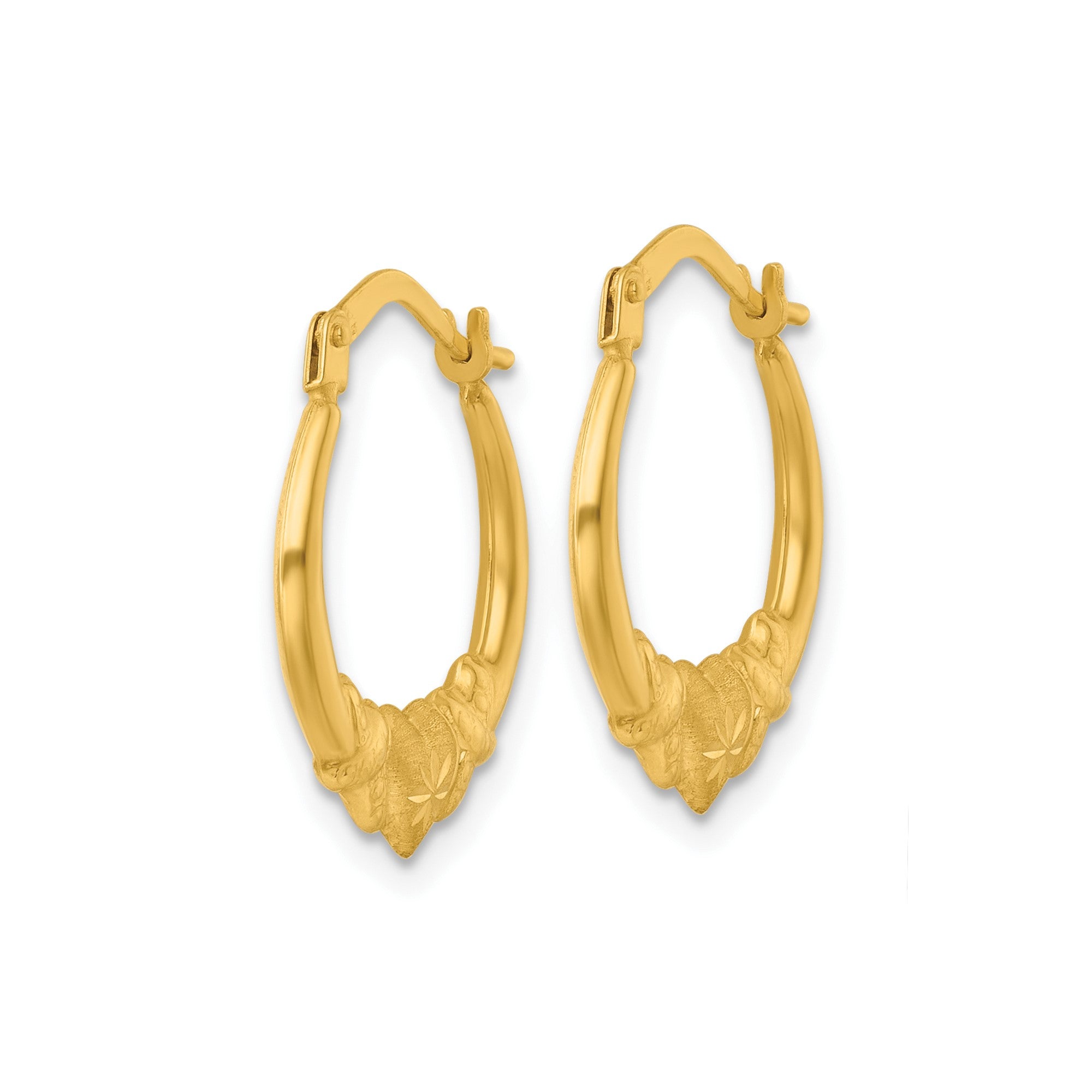 14K Real Yellow Gold Heart Design Hoop Earrings, 17mmx17mm