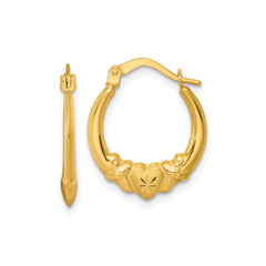 14K Real Yellow Gold Heart Design Hoop Earrings, 17mmx17mm