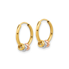 14K Tri-Color Gold Endless Hoop Earrings with 3 Beads, 13mm