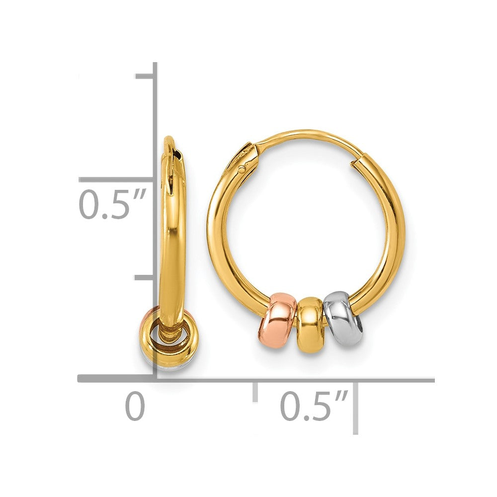 14K Tri-Color Gold Endless Hoop Earrings with 3 Beads, 13mm