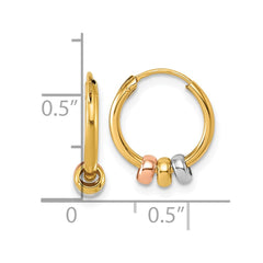 14K Tri-Color Gold Endless Hoop Earrings with 3 Beads, 13mm