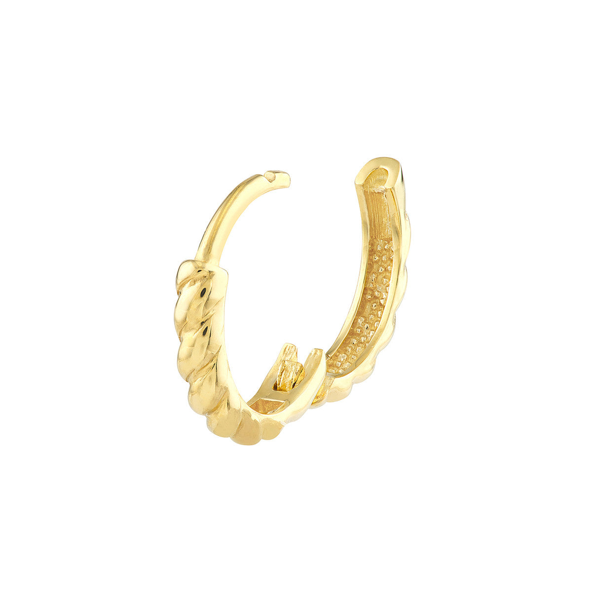 14k Yellow Gold Ribbed Hoop Earrings, 13mm Diameter