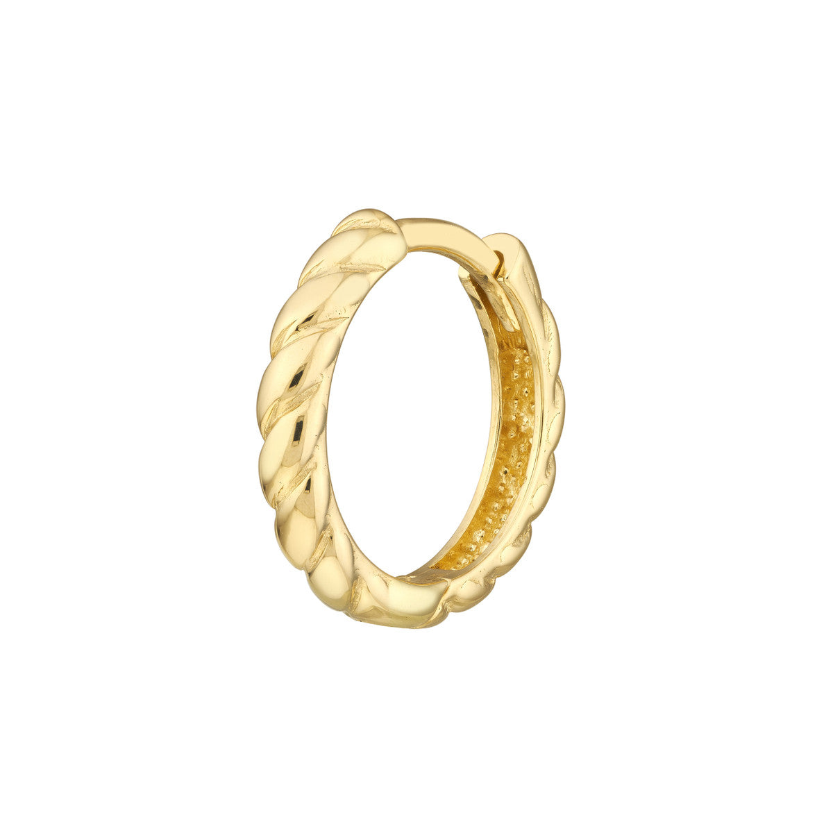 14k Yellow Gold Ribbed Hoop Earrings, 13mm Diameter