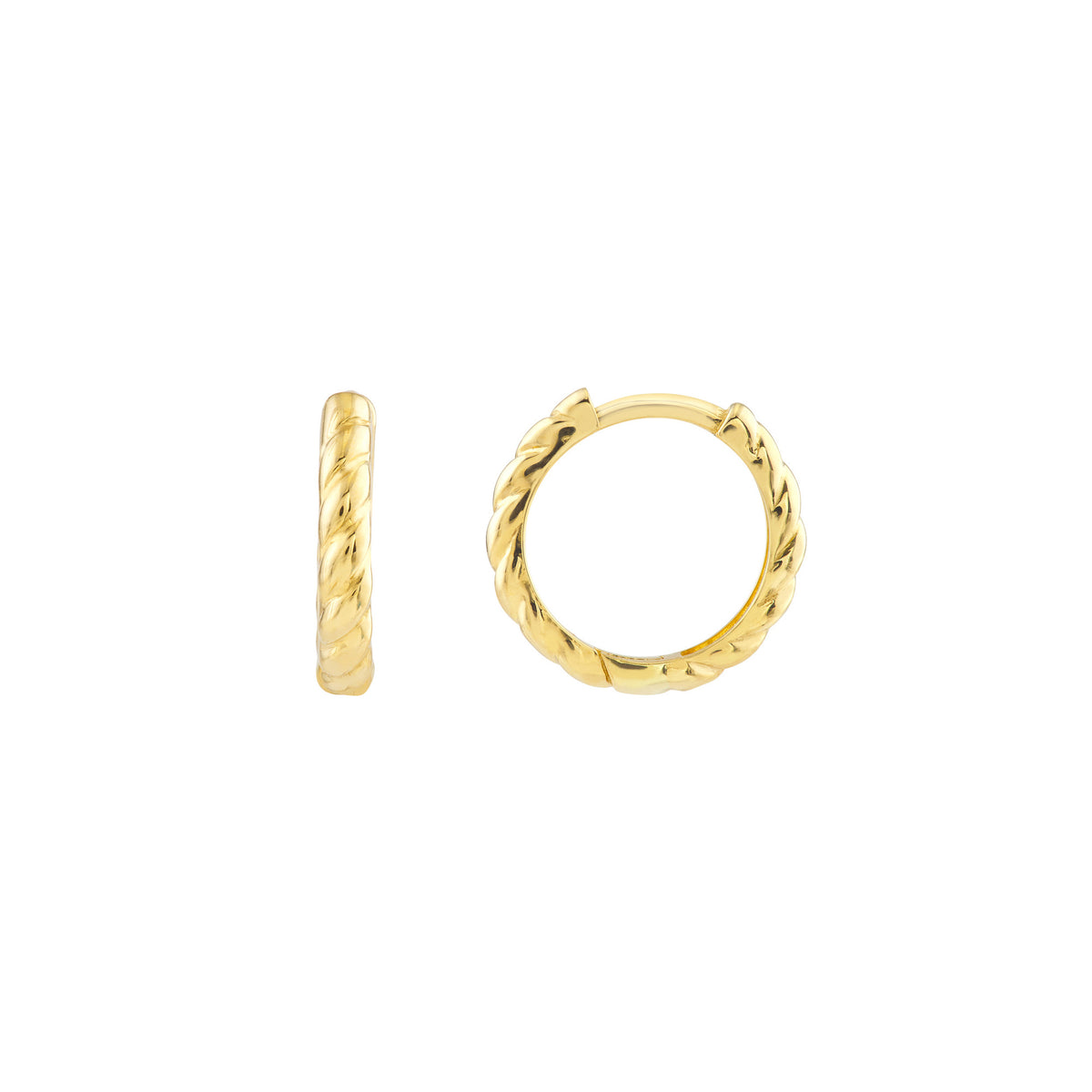 14k Yellow Gold Ribbed Hoop Earrings, 13mm Diameter
