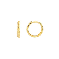 14k Yellow Gold Ribbed Hoop Earrings, 13mm Diameter