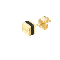 14K Yellow Gold Black Enamel Square Stud Earrings, 6mm