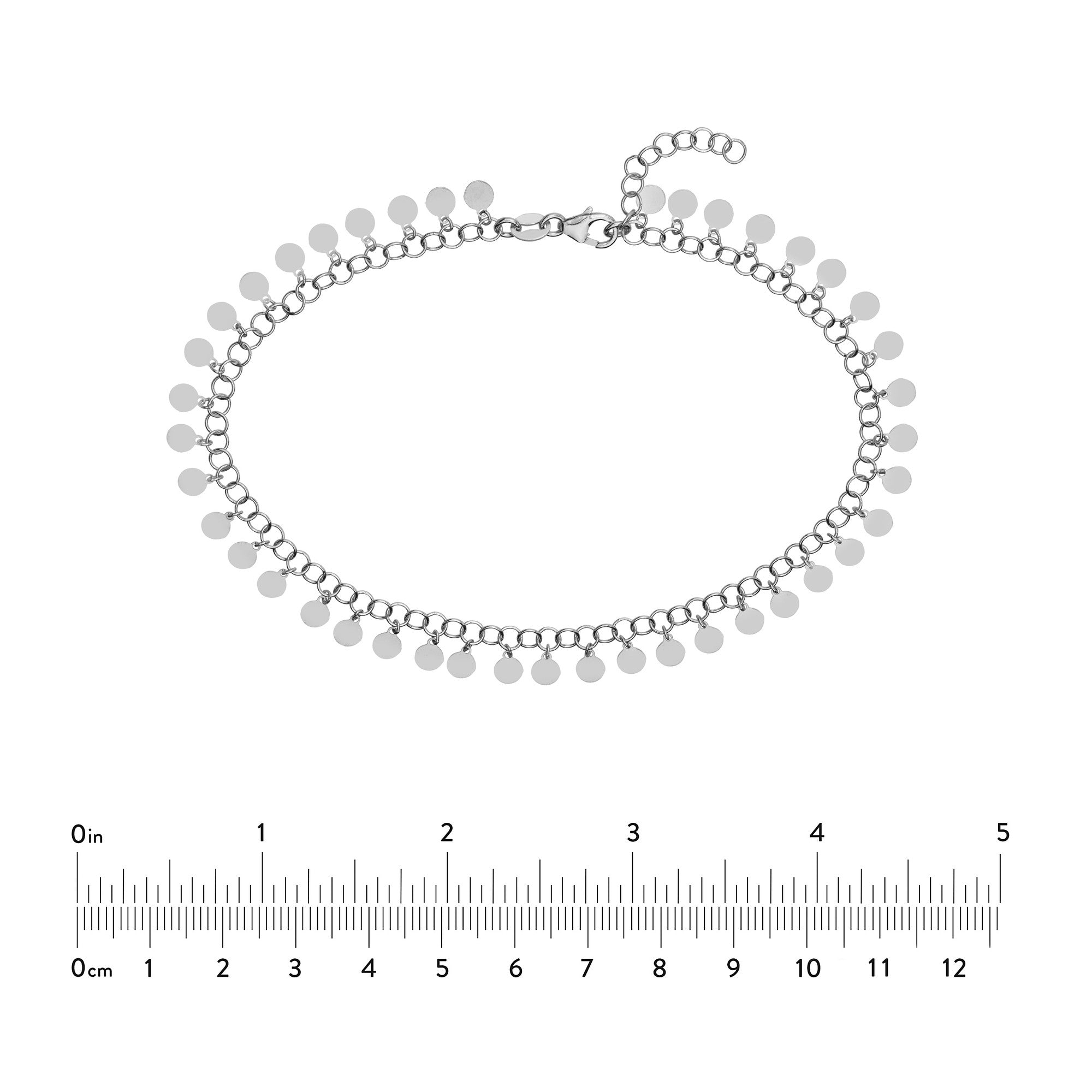 Sterling Silver Round Link Hanging Circle Charms Anklet, 10"