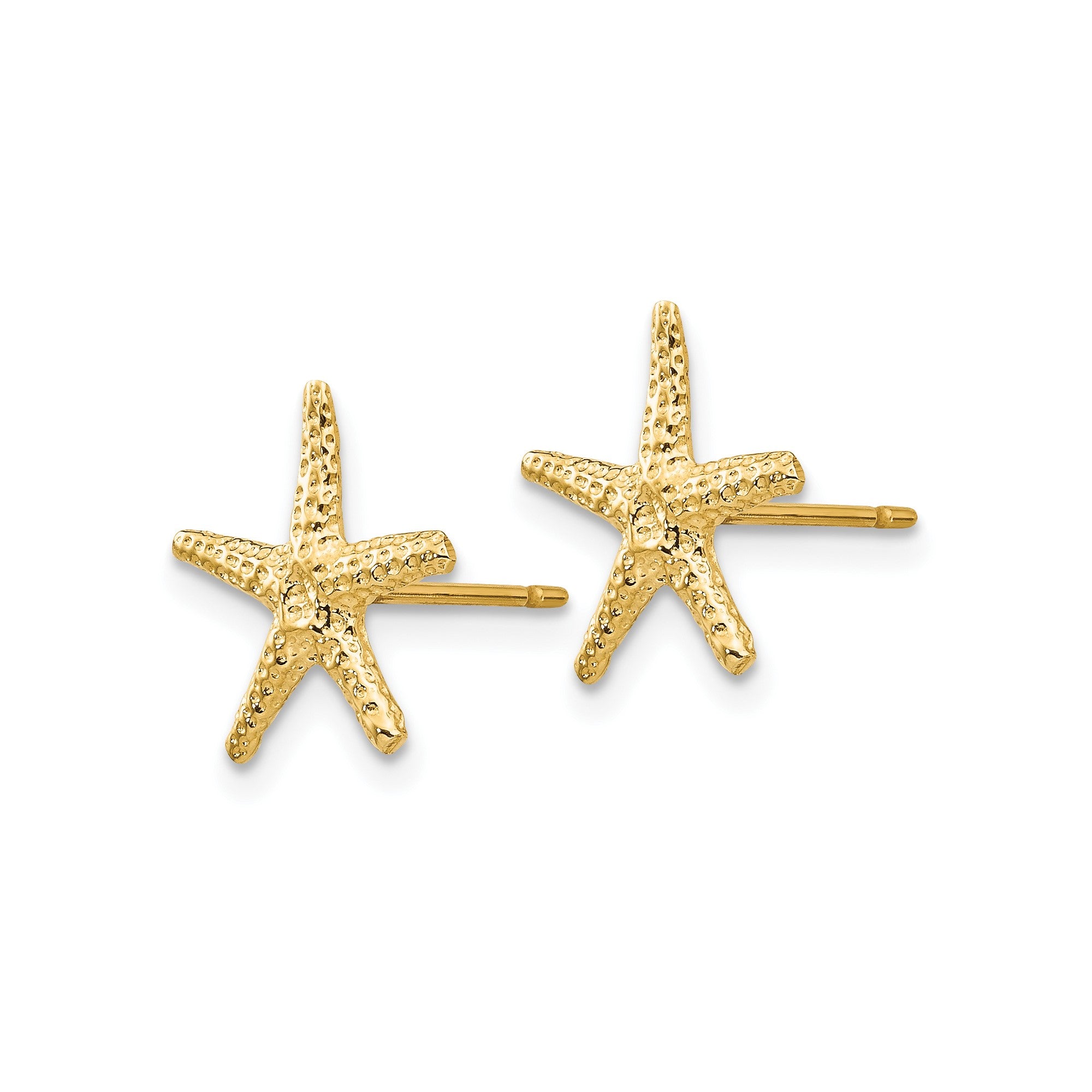 14k Real Solid Gold Starfish Stud Earrings, 11mm