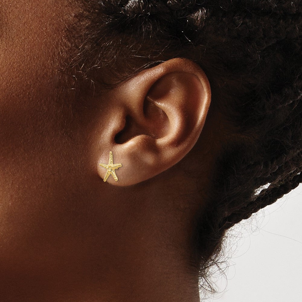 14k Real Solid Gold Starfish Stud Earrings, 11mm
